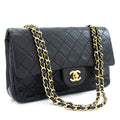 CHANEL Classic Double Flap Medium Chain Shoulder Bag Black Lamb k33