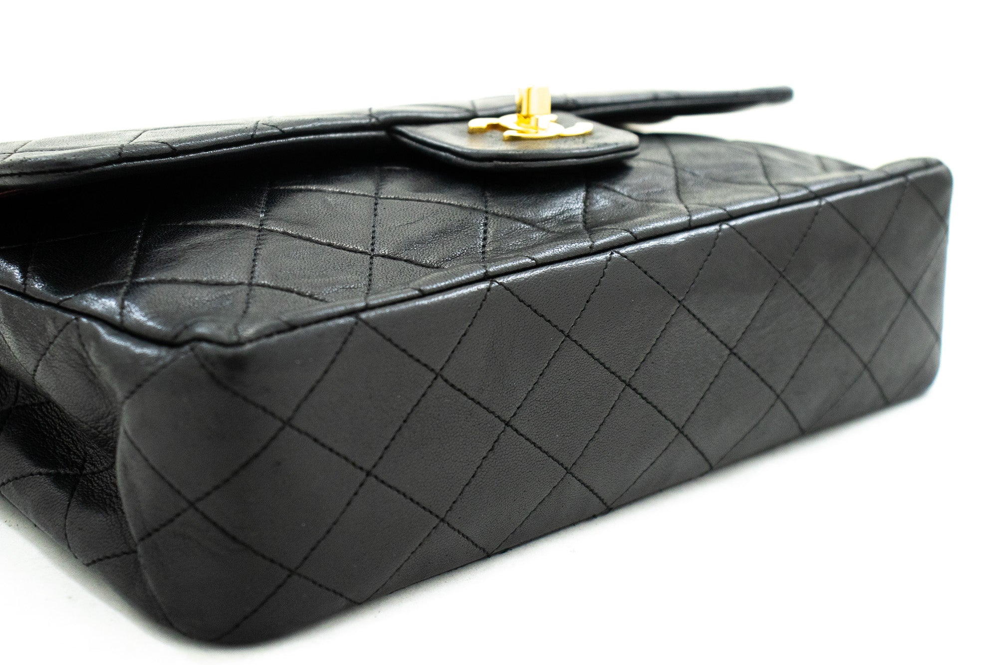 CHANEL Classic Double Flap Medium Chain Shoulder Bag Black Lamb k33