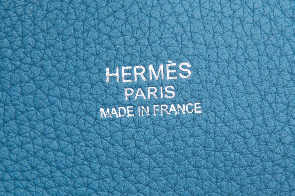 HermÃƒÆ’Ã‚Â¨s Blue Jean "So Kelly" Handbag with Palladium Hardware and Clemence Leather