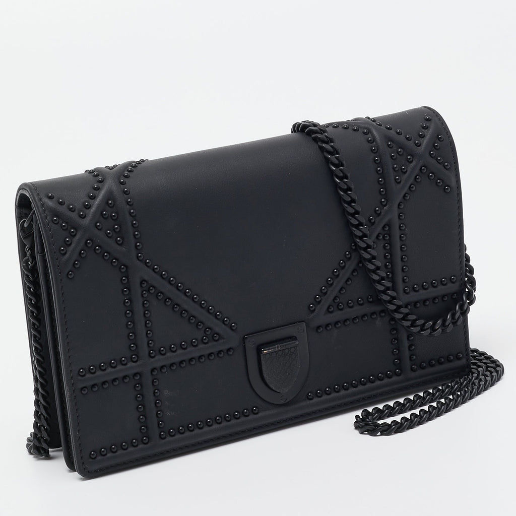Dior Matte  Leather Studded Diorama Wallet On Chain