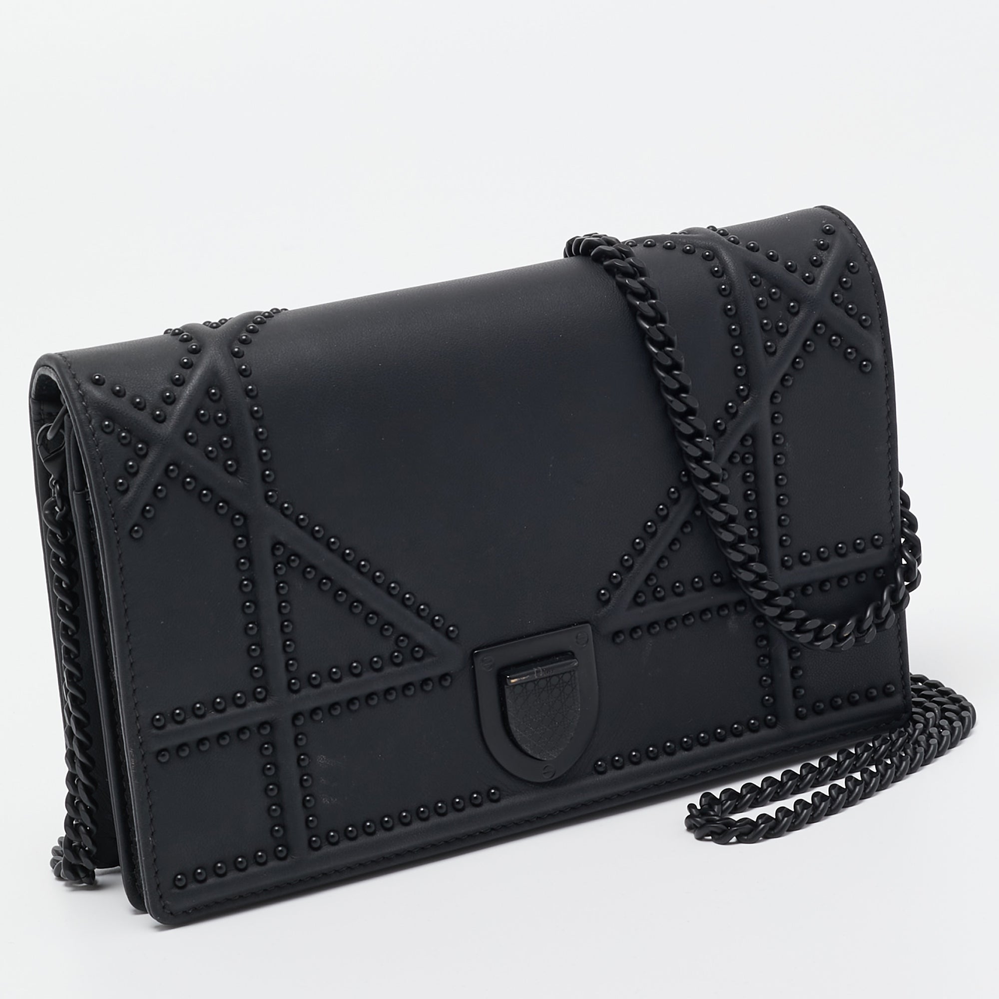 Dior Matte  Leather Studded Diorama Wallet On Chain