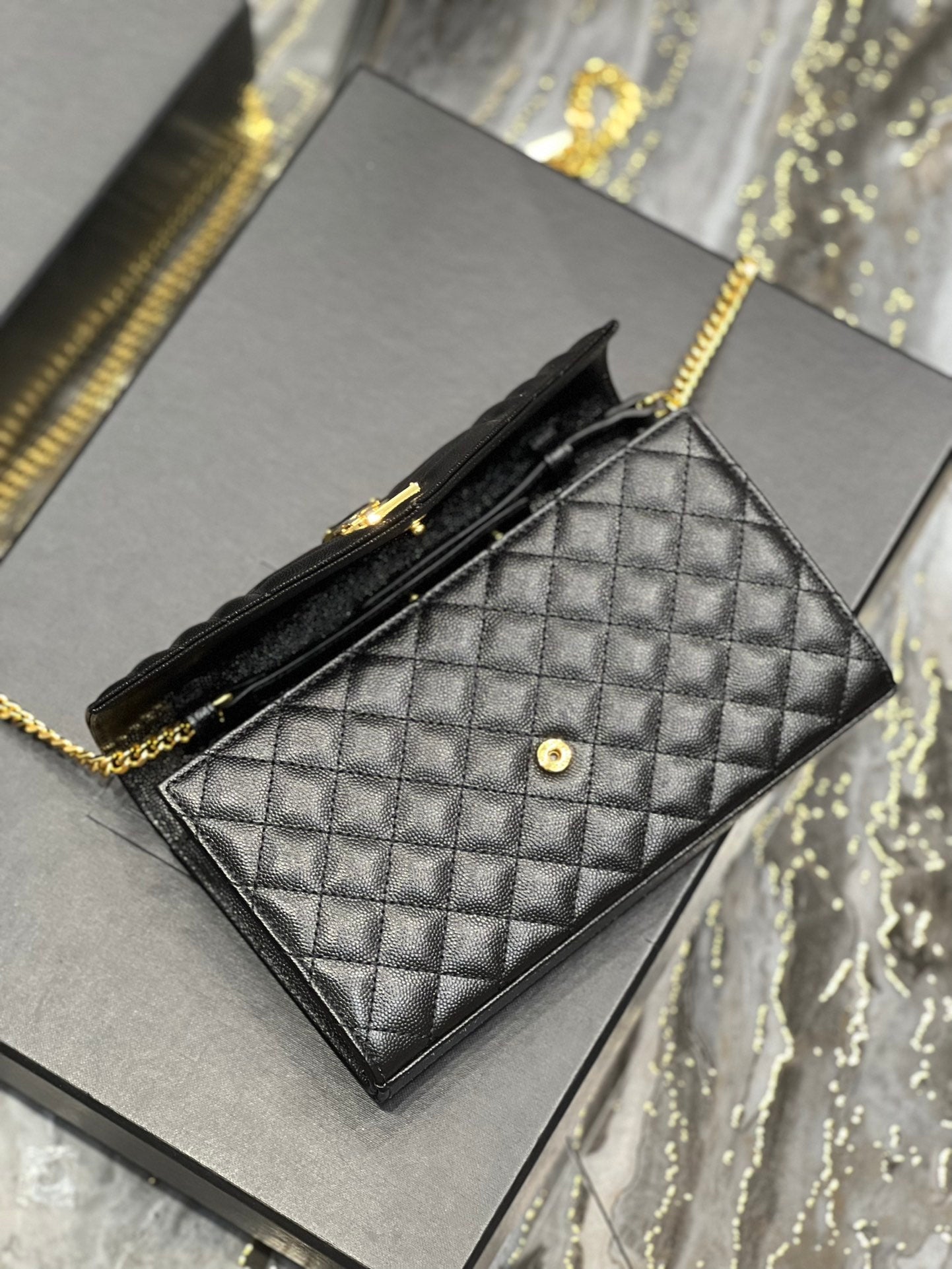 YSSL Envelope Small Chain Bag Black For Women, Women’s Bags 8.6in/22cm YSL