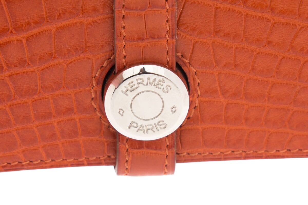 HermÃƒÆ’Ã‚Â¨s 2014 Orange Dogon Duo Alligator Wallet/ Clutch