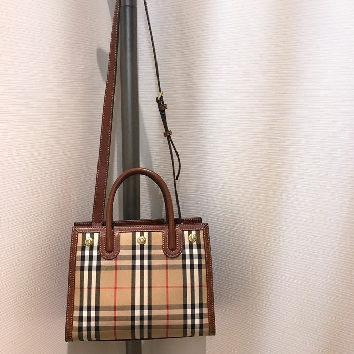 GLAMI Mini Vintage Check Two-handle Title Bag Archive Beige For Women, Bags 10.2in/26cm 80252671