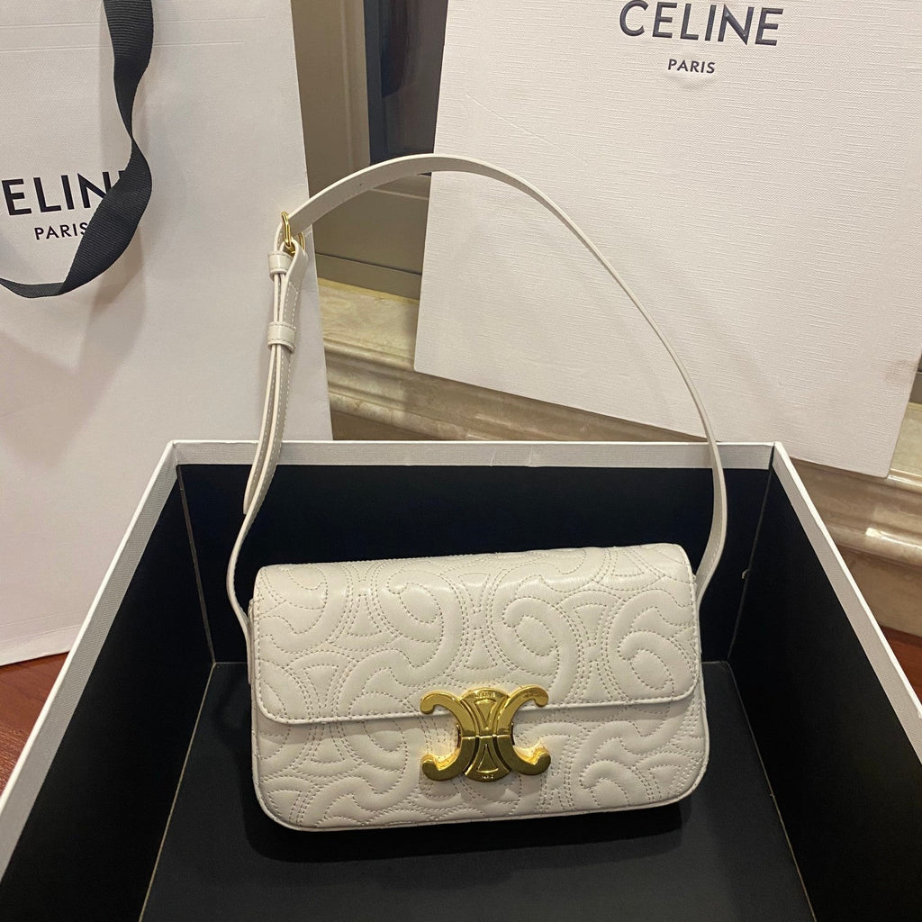GLAMI Triomphe Shoulder Bag In Quilted Triomphe Lambskin White For Women 8in/20cm 194143EF4.01BC