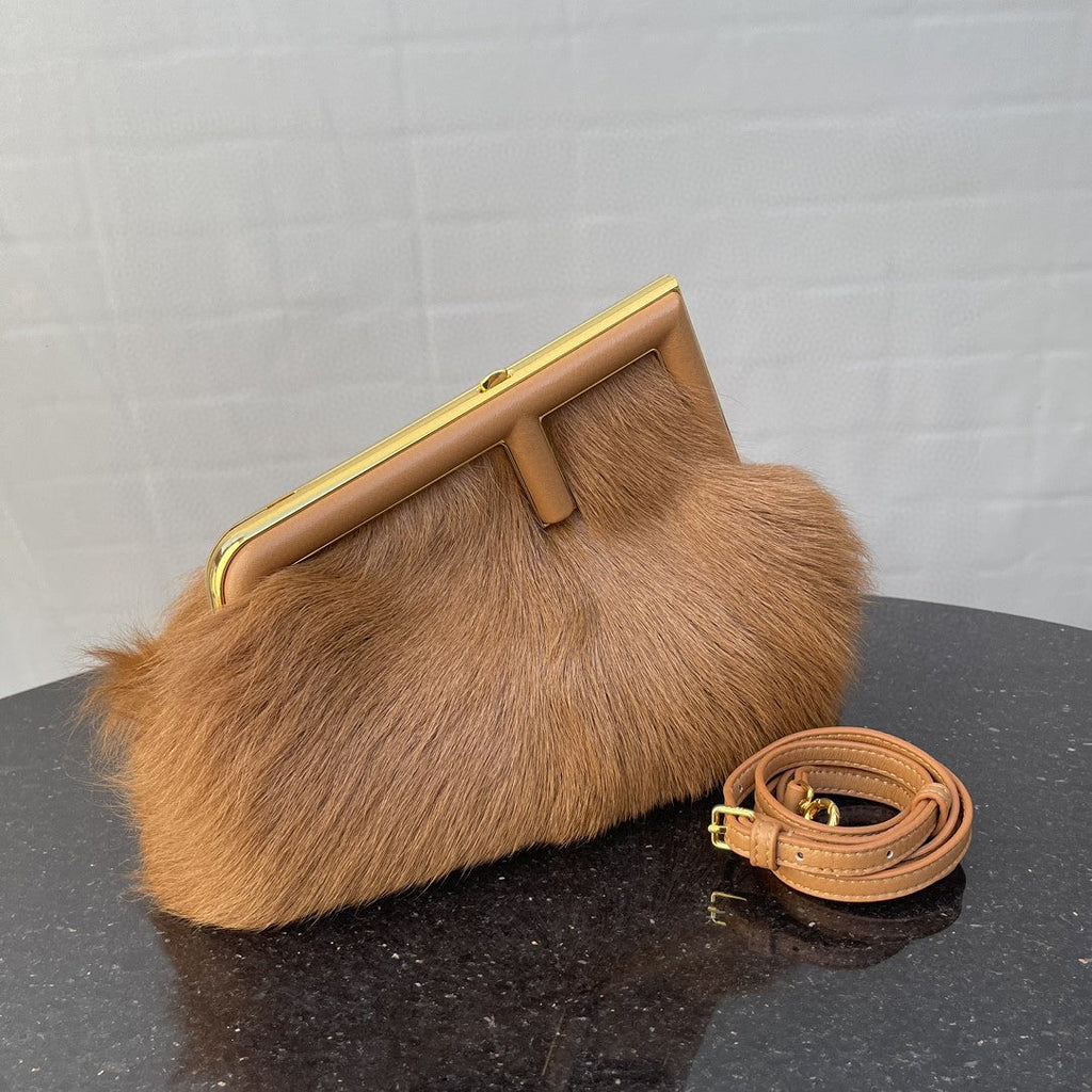 FI First Small Brown Fox Fur Bag For Woman 26cm/10in