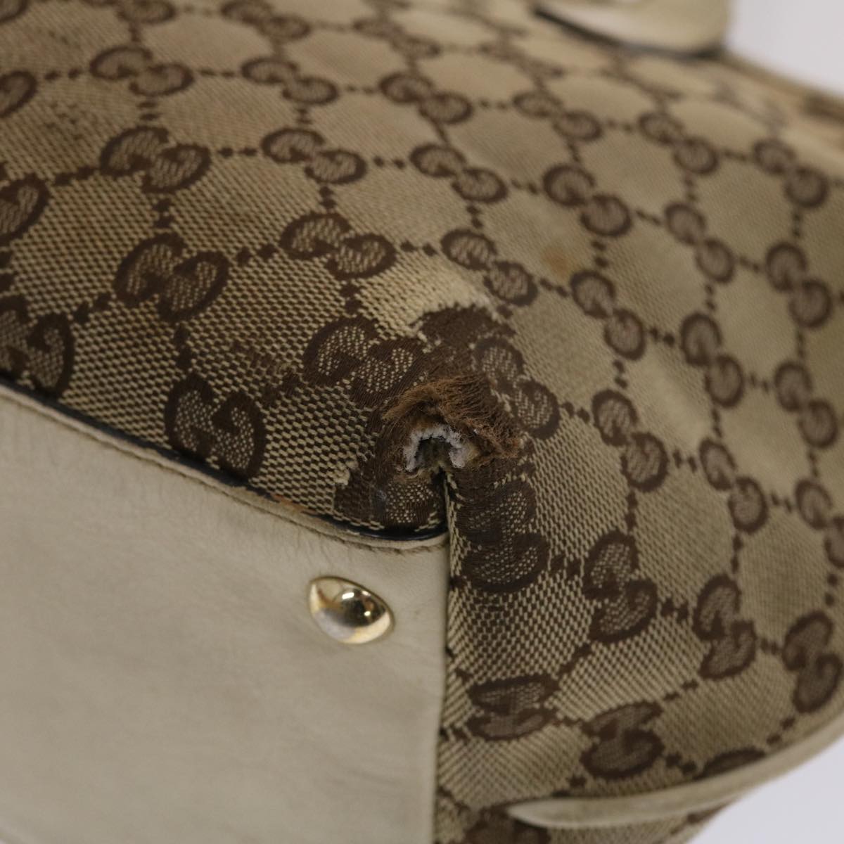 GUCCI GG Canvas Tote Bag Beige White 49053