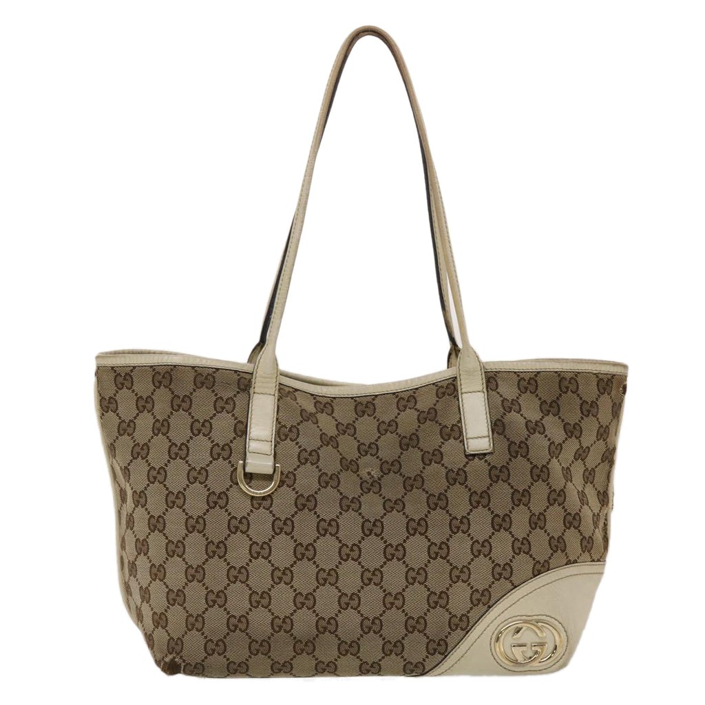 GUCCI GG Canvas Tote Bag Beige White 49053