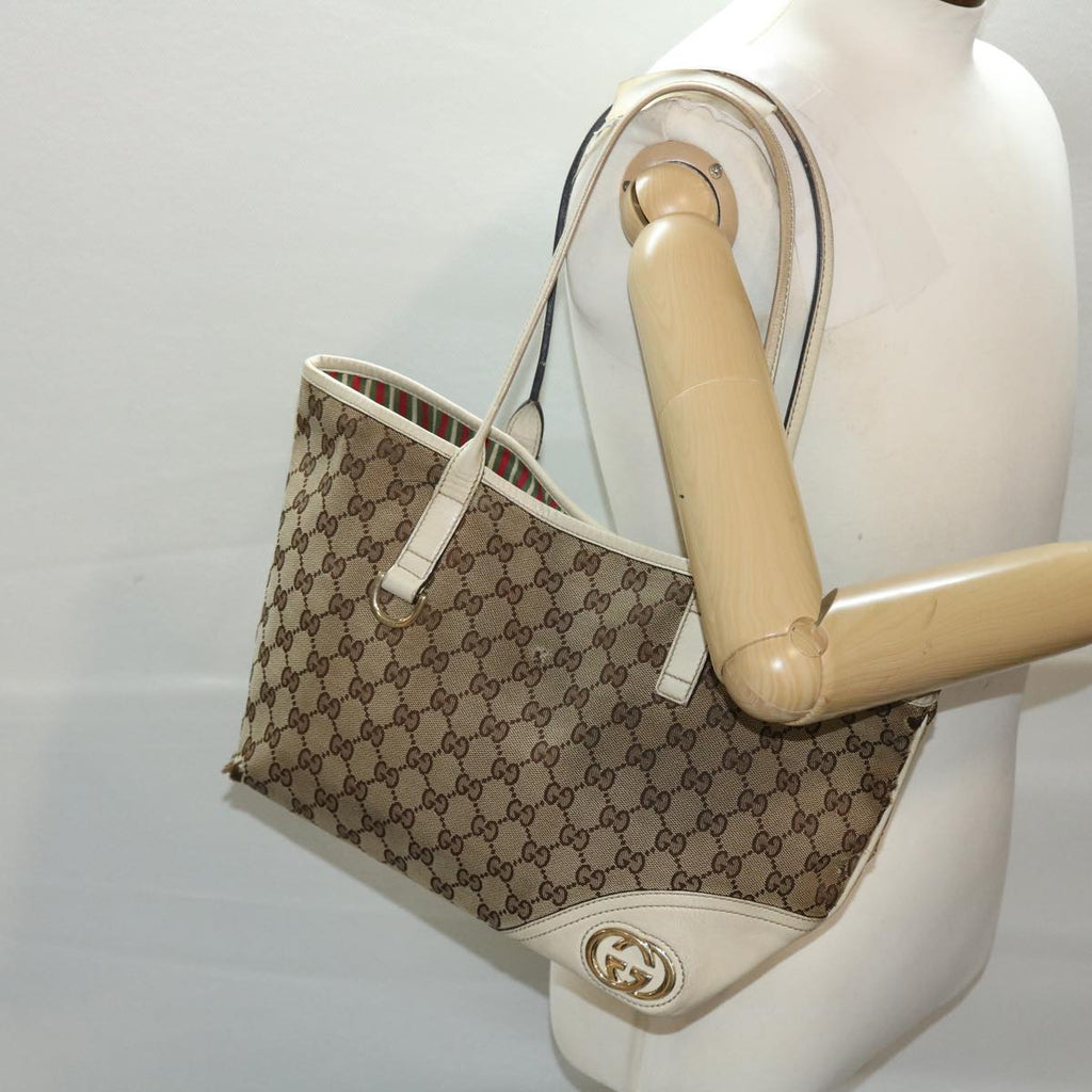 GUCCI GG Canvas Tote Bag Beige White 49053