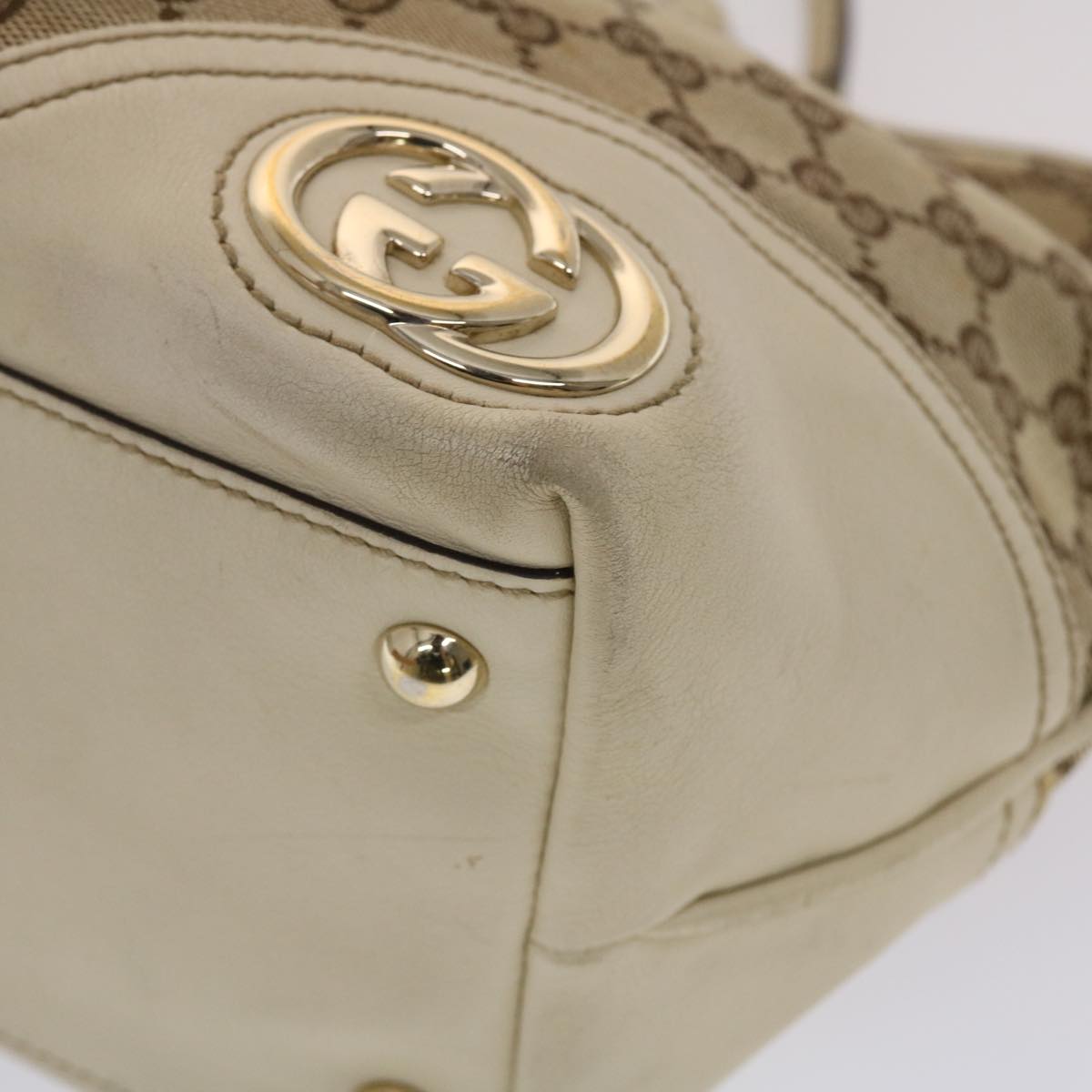 GUCCI GG Canvas Tote Bag Beige White 49055
