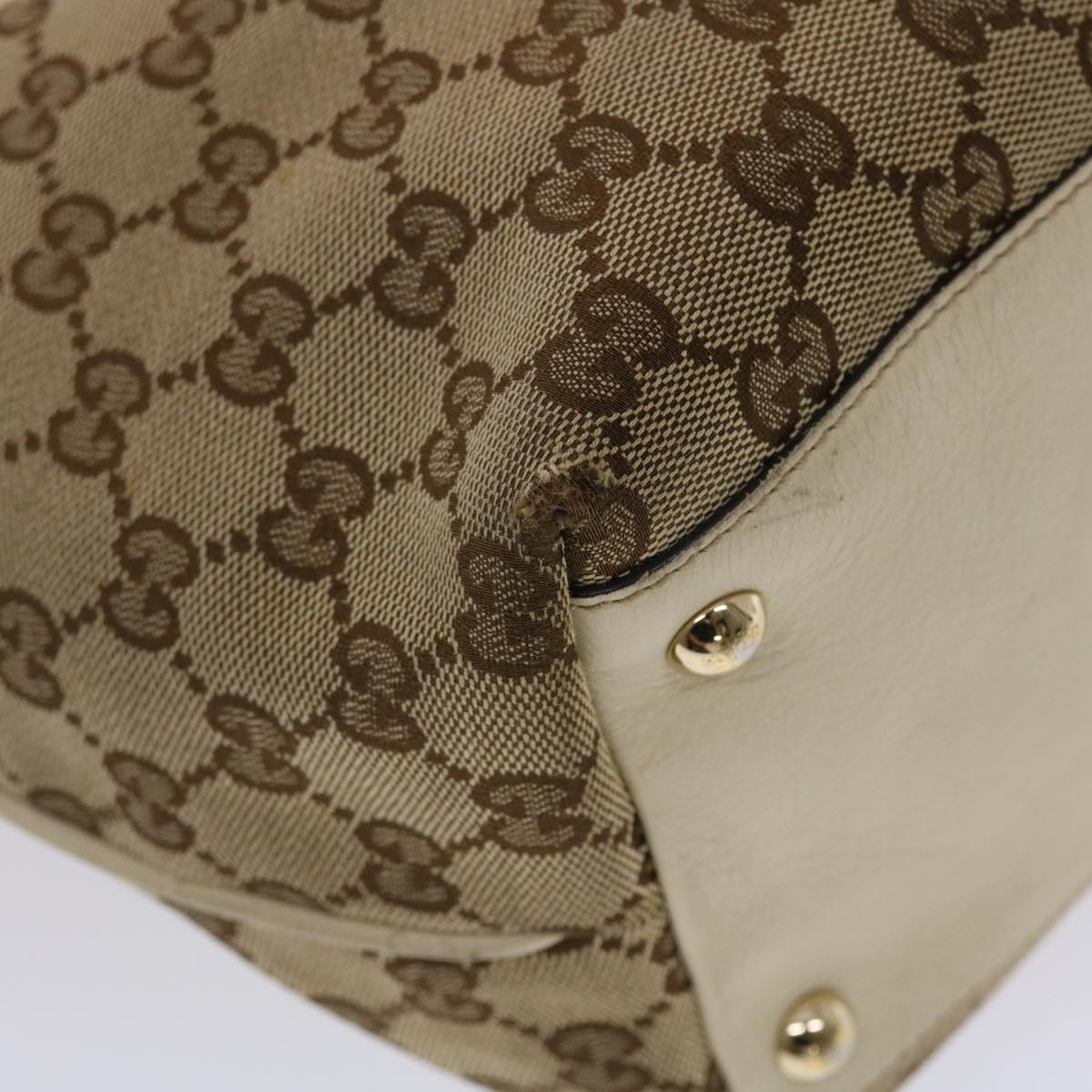 GUCCI GG Canvas Tote Bag Beige White 49055