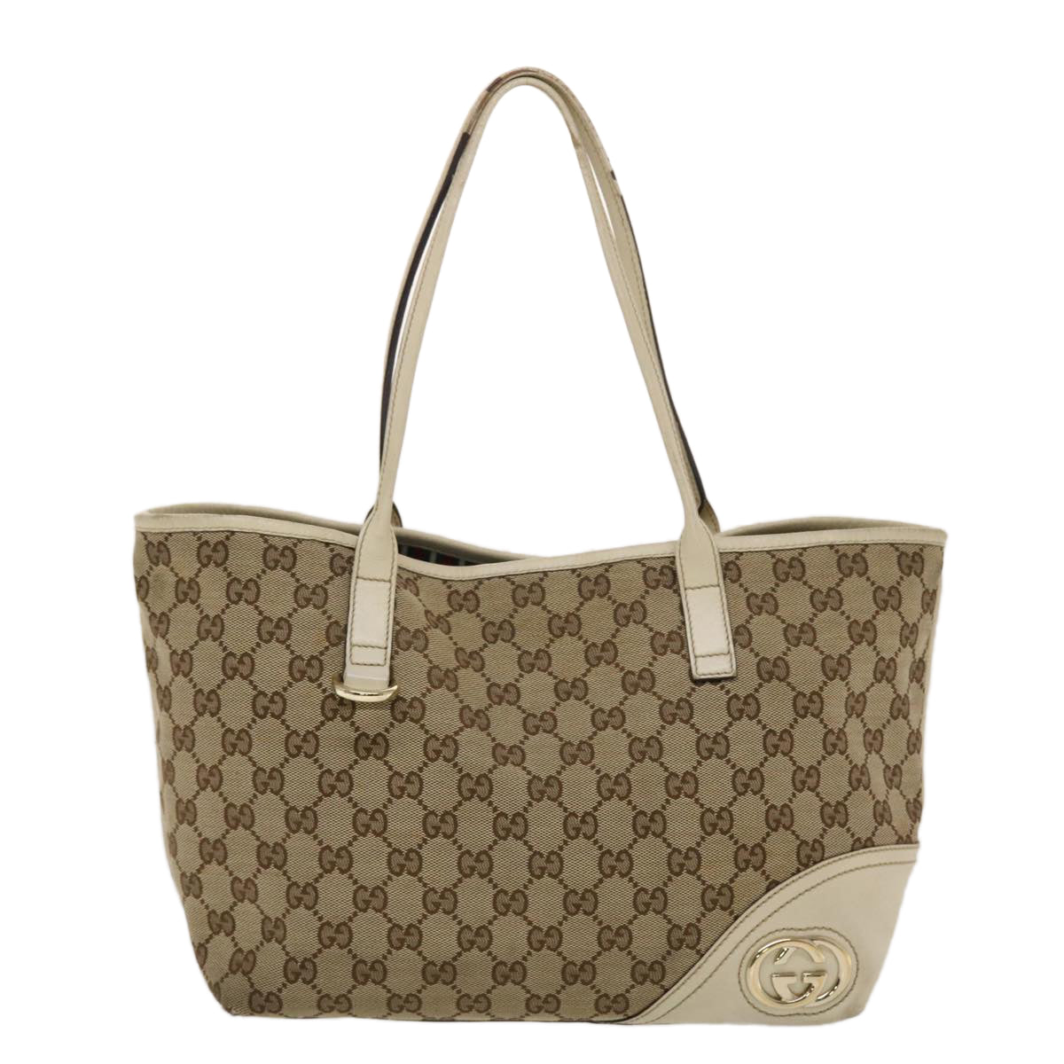 GUCCI GG Canvas Tote Bag Beige White 49055