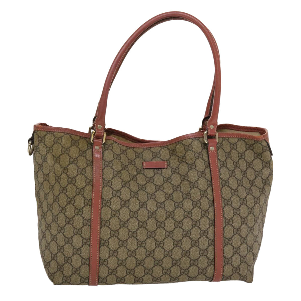 GUCCI GG Canvas Tote Bag PVC Leather Beige Pink 49060