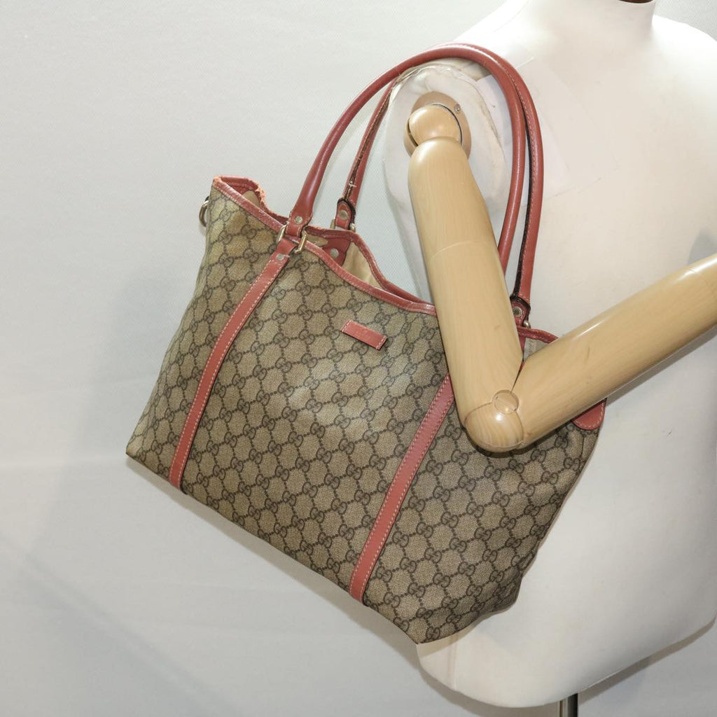 GUCCI GG Canvas Tote Bag PVC Leather Beige Pink 49060