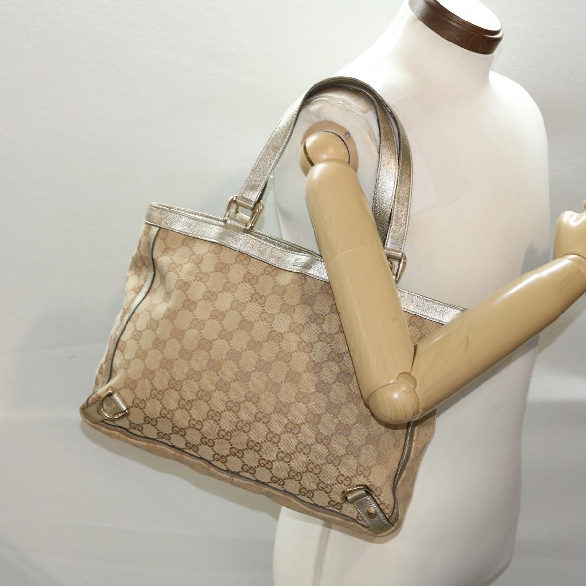 GUCCI GG Canvas Tote Bag Beige Gold 49062