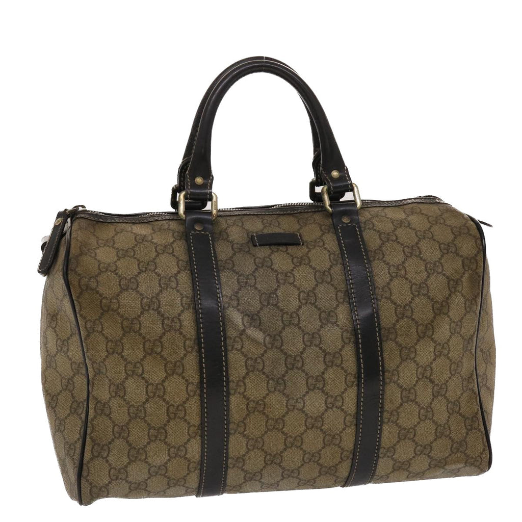 GUCCI GG Canvas Hand Bag PVC Leather Beige Dark Brown 49078