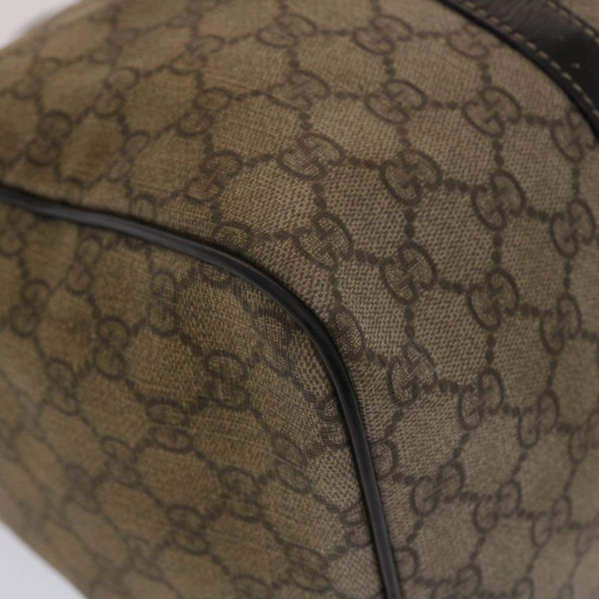 GUCCI GG Canvas Hand Bag PVC Leather Beige Dark Brown 49078