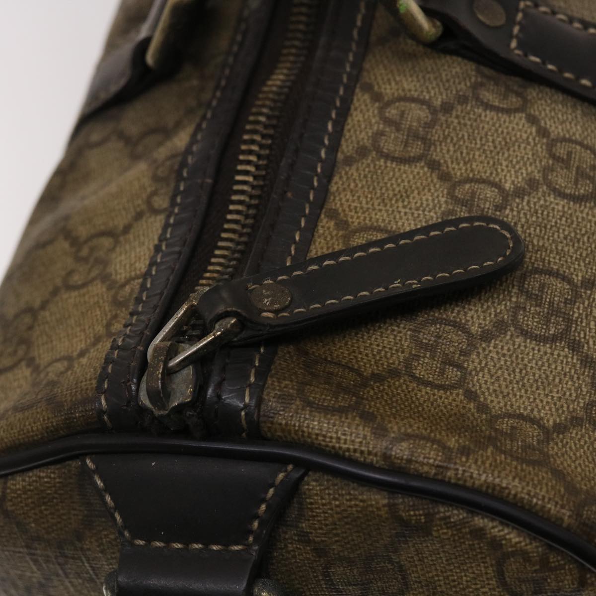 GUCCI GG Canvas Hand Bag PVC Leather Beige Dark Brown 49078