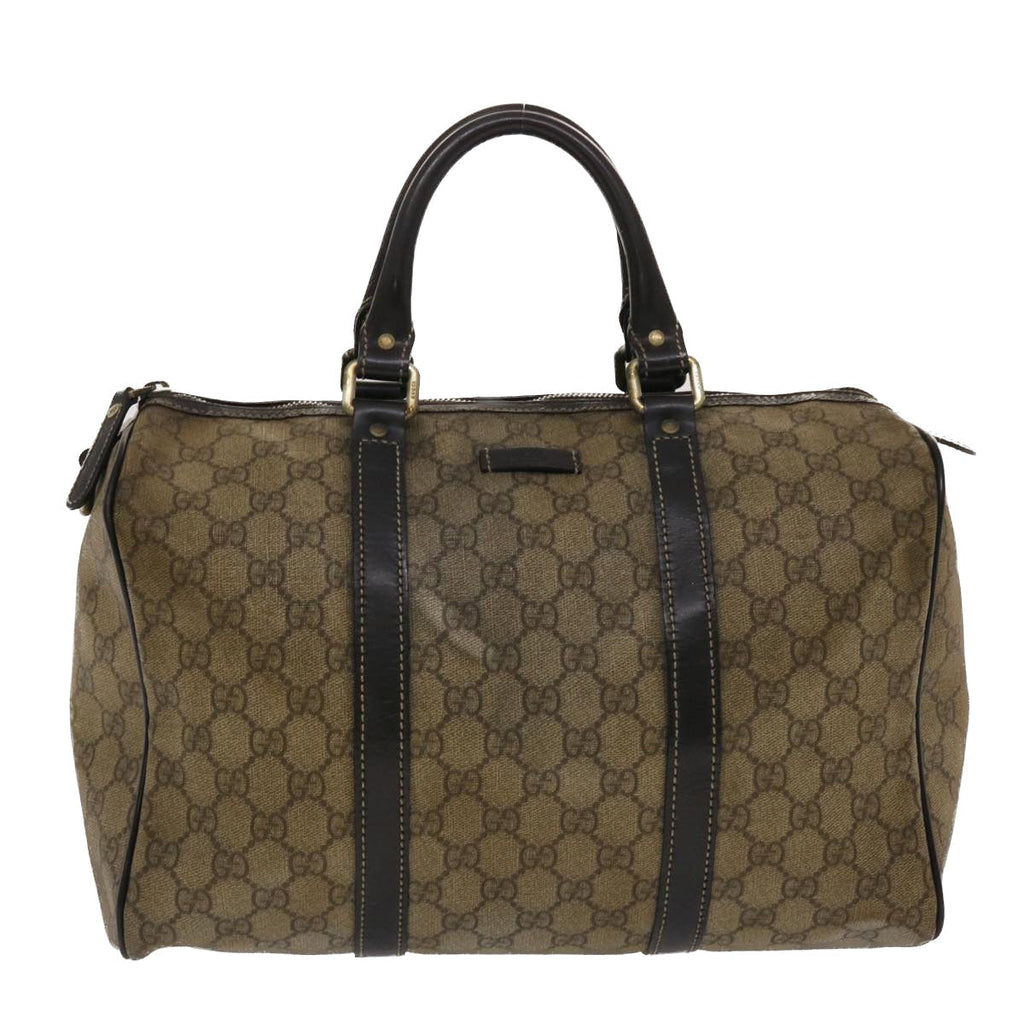 GUCCI GG Canvas Hand Bag PVC Leather Beige Dark Brown 49078