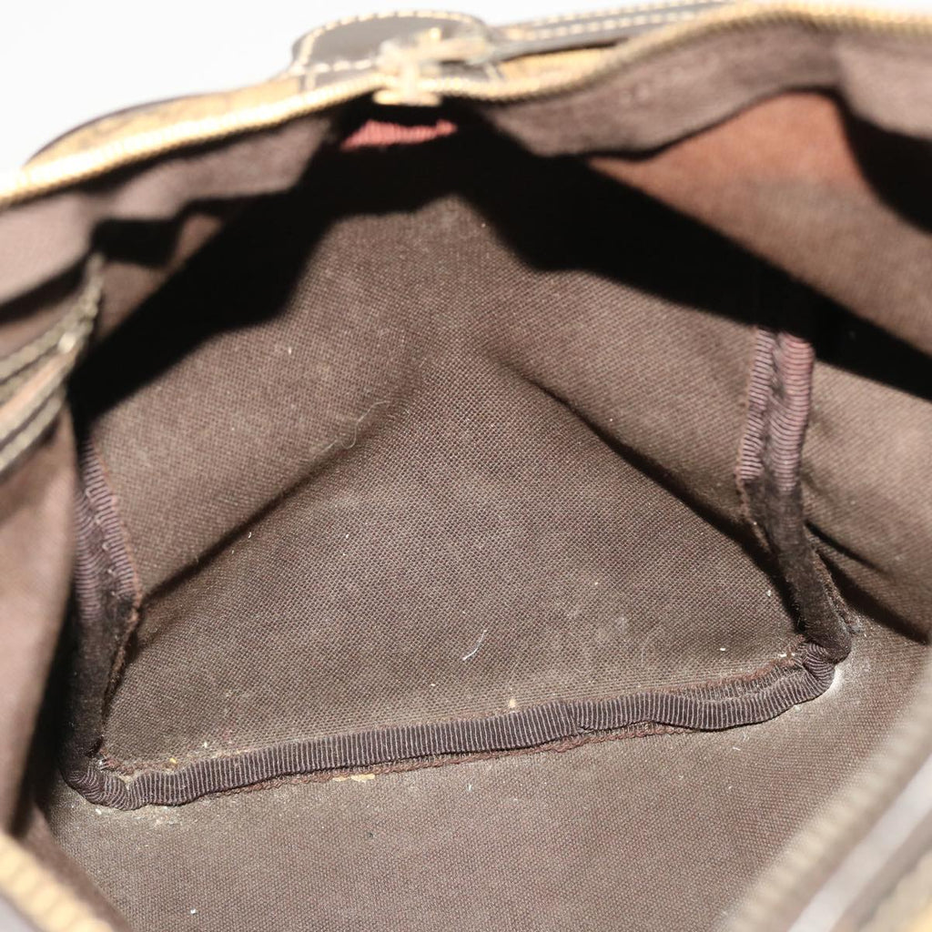 GUCCI GG Canvas Hand Bag PVC Leather Beige Dark Brown 49078