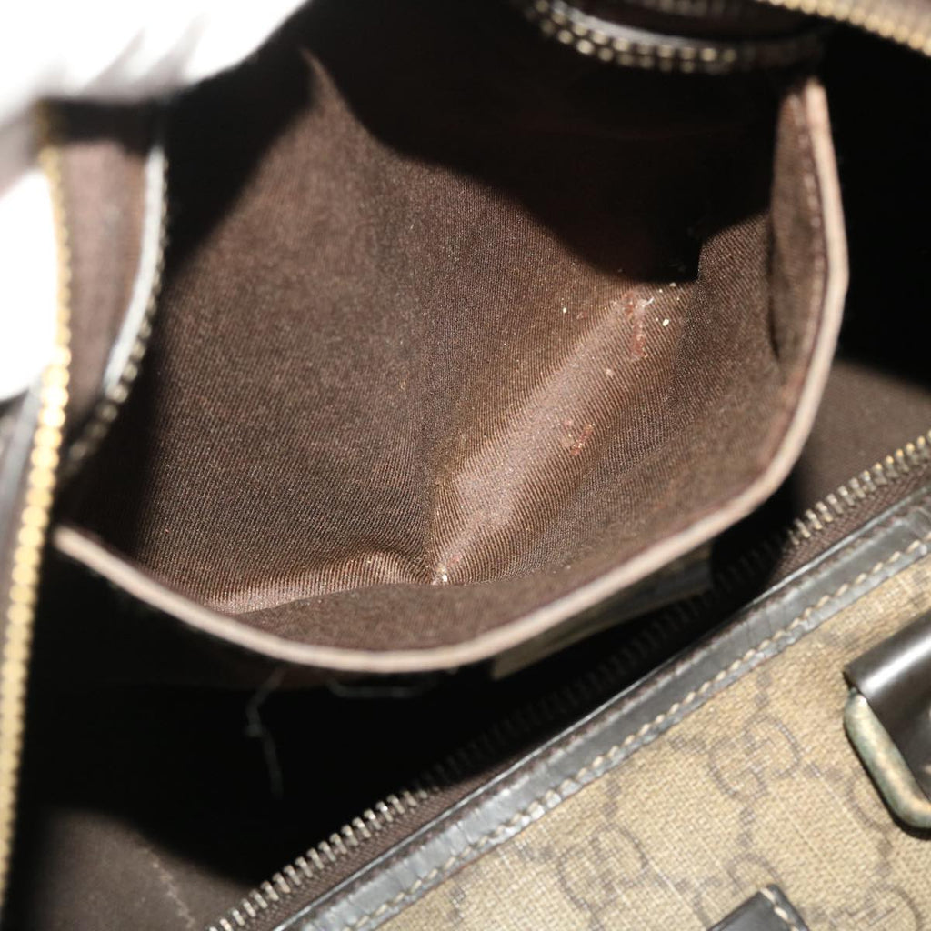 GUCCI GG Canvas Hand Bag PVC Leather Beige Dark Brown 49078