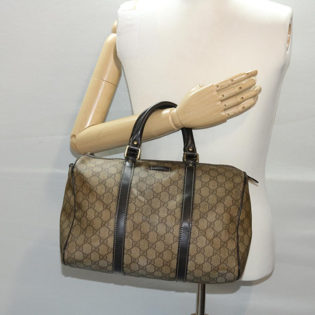 GUCCI GG Canvas Hand Bag PVC Leather Beige Dark Brown 49078