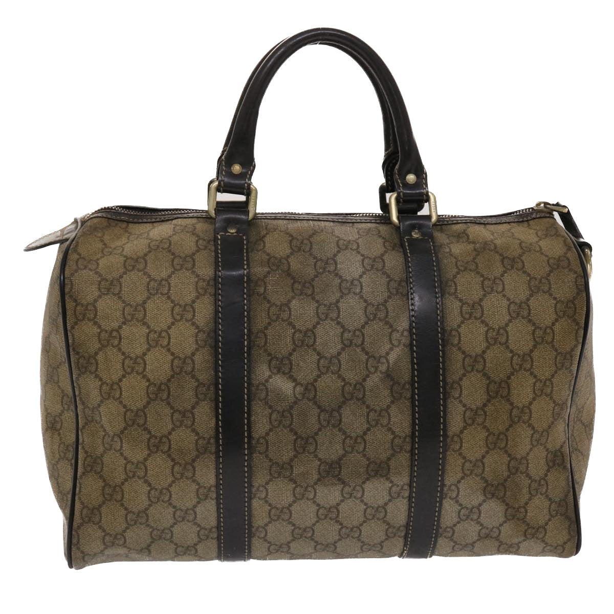 GUCCI GG Canvas Hand Bag PVC Leather Beige Dark Brown 49078