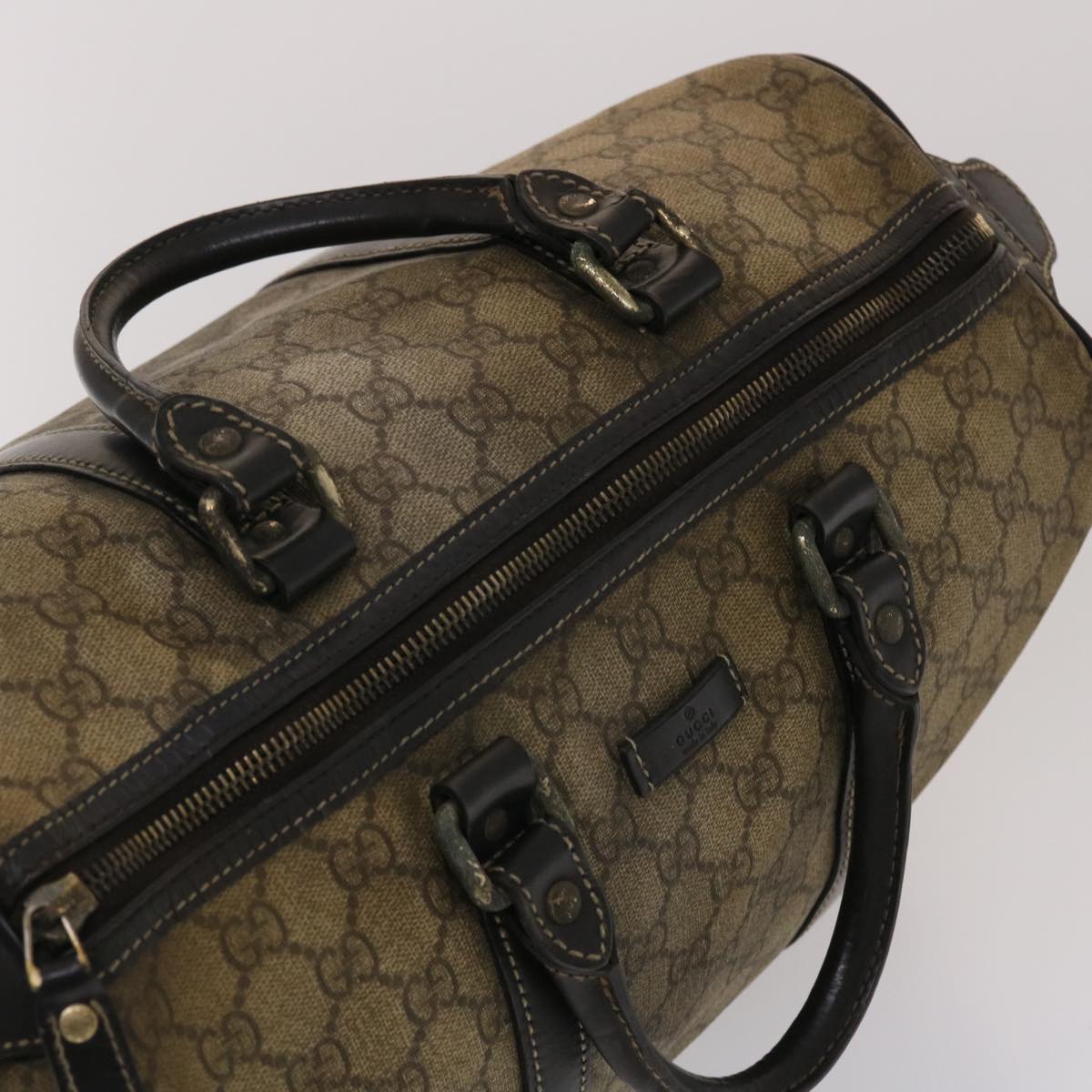 GUCCI GG Canvas Hand Bag PVC Leather Beige Dark Brown 49078