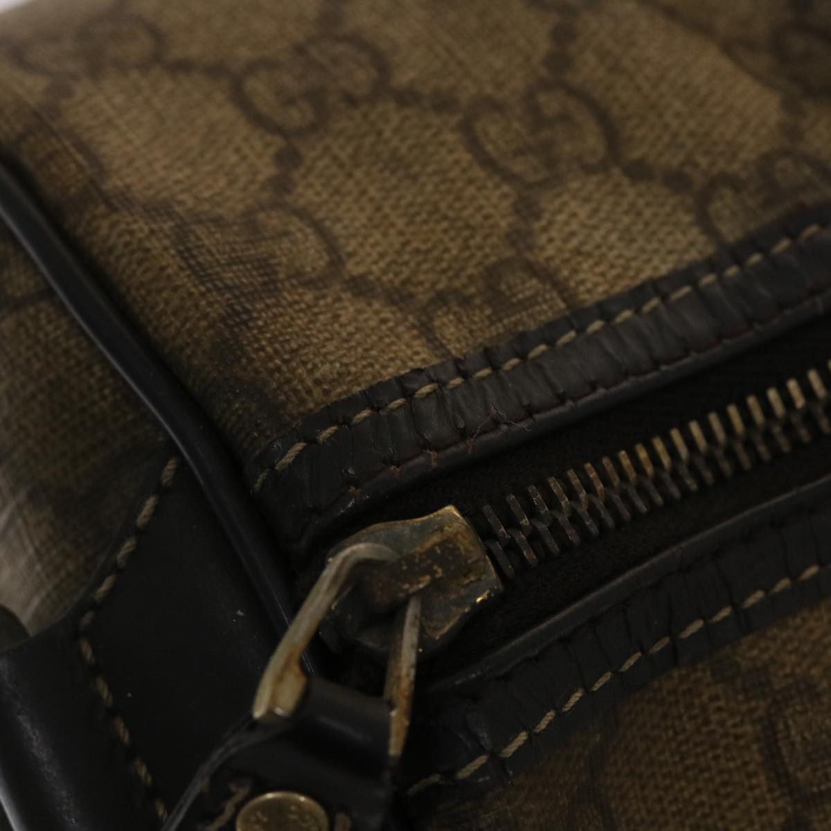 GUCCI GG Canvas Hand Bag PVC Leather Beige Dark Brown 49078