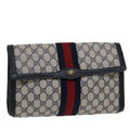GUCCI GG Canvas Sherry Line Clutch Bag PVC Leather Navy Red