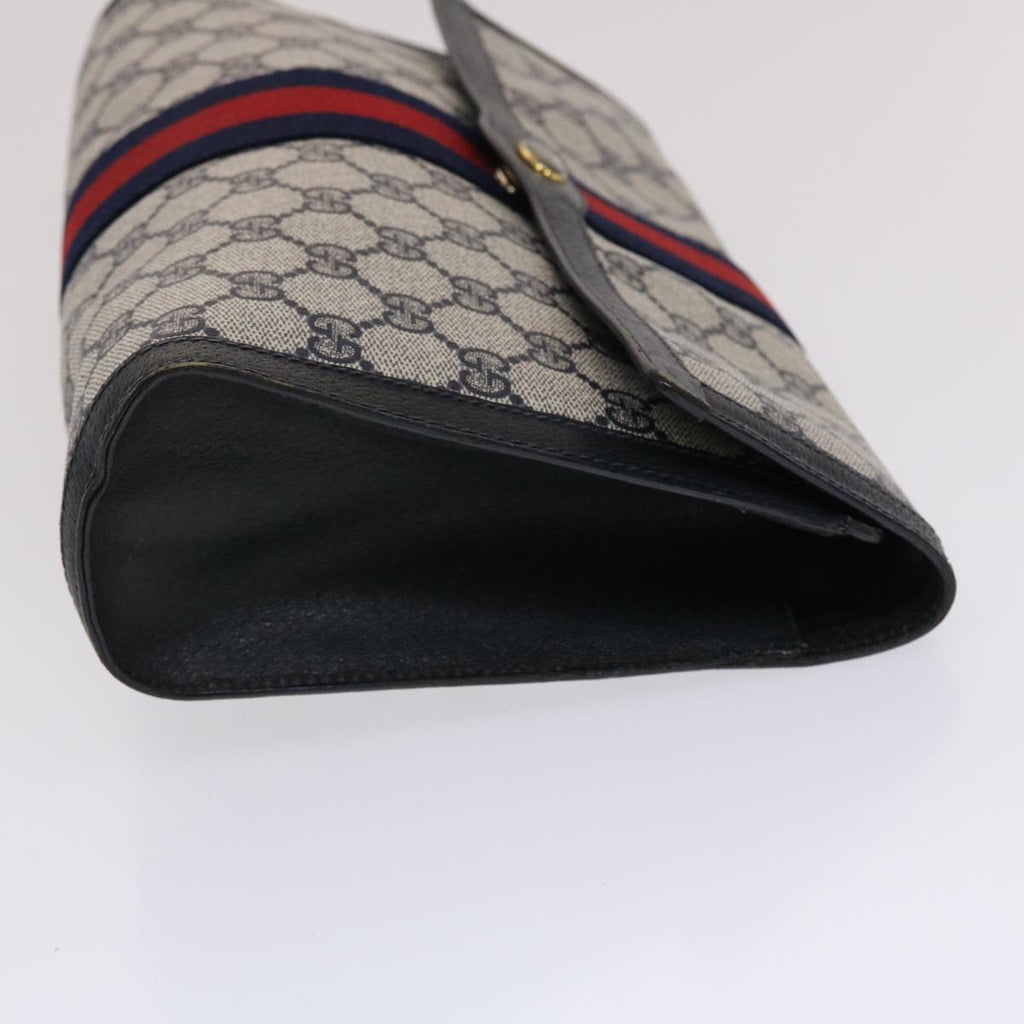 GUCCI GG Canvas Sherry Line Clutch Bag PVC Leather Navy Red