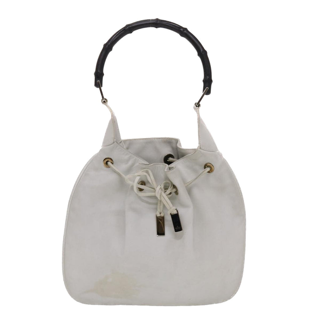 GUCCI Bamboo Shoulder Bag Leather White 49084
