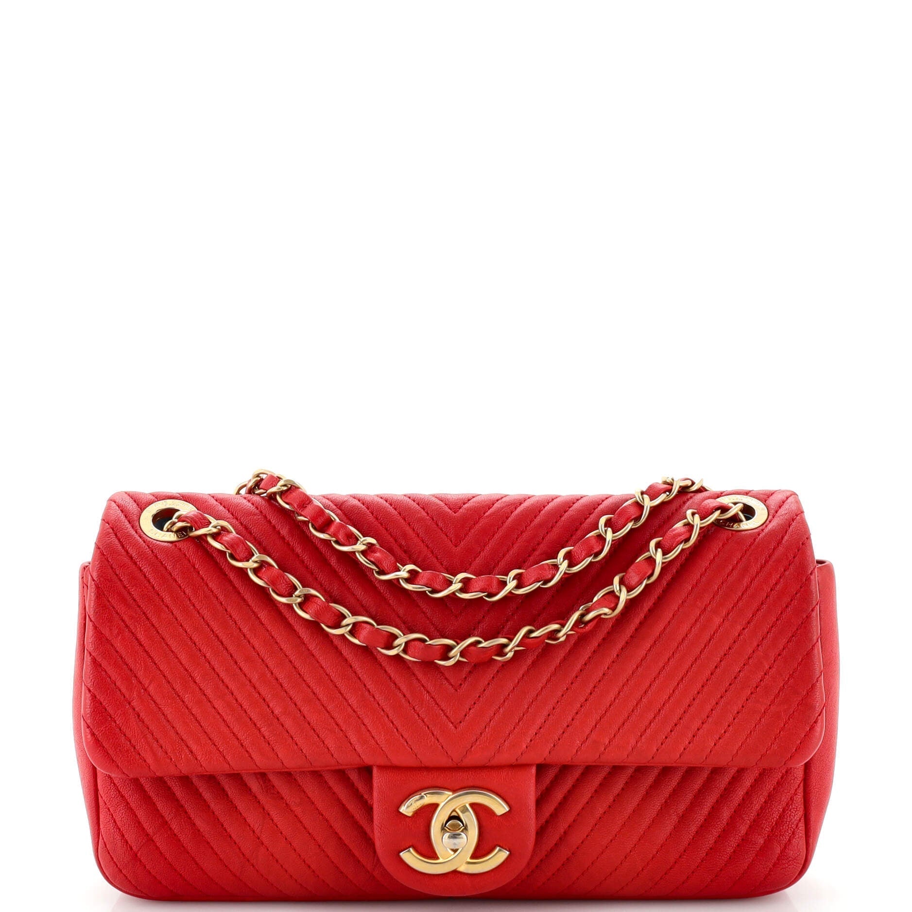 CHANEL Medallion Charm Flap Bag Chevron Wrinkled Lambskin Medium