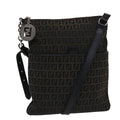 FENDI Zucchino Canvas Chain Shoulder Bag Black 49106