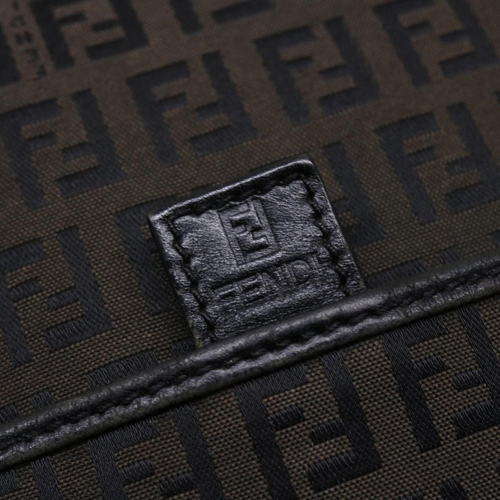 FENDI Zucchino Canvas Chain Shoulder Bag Black 49106