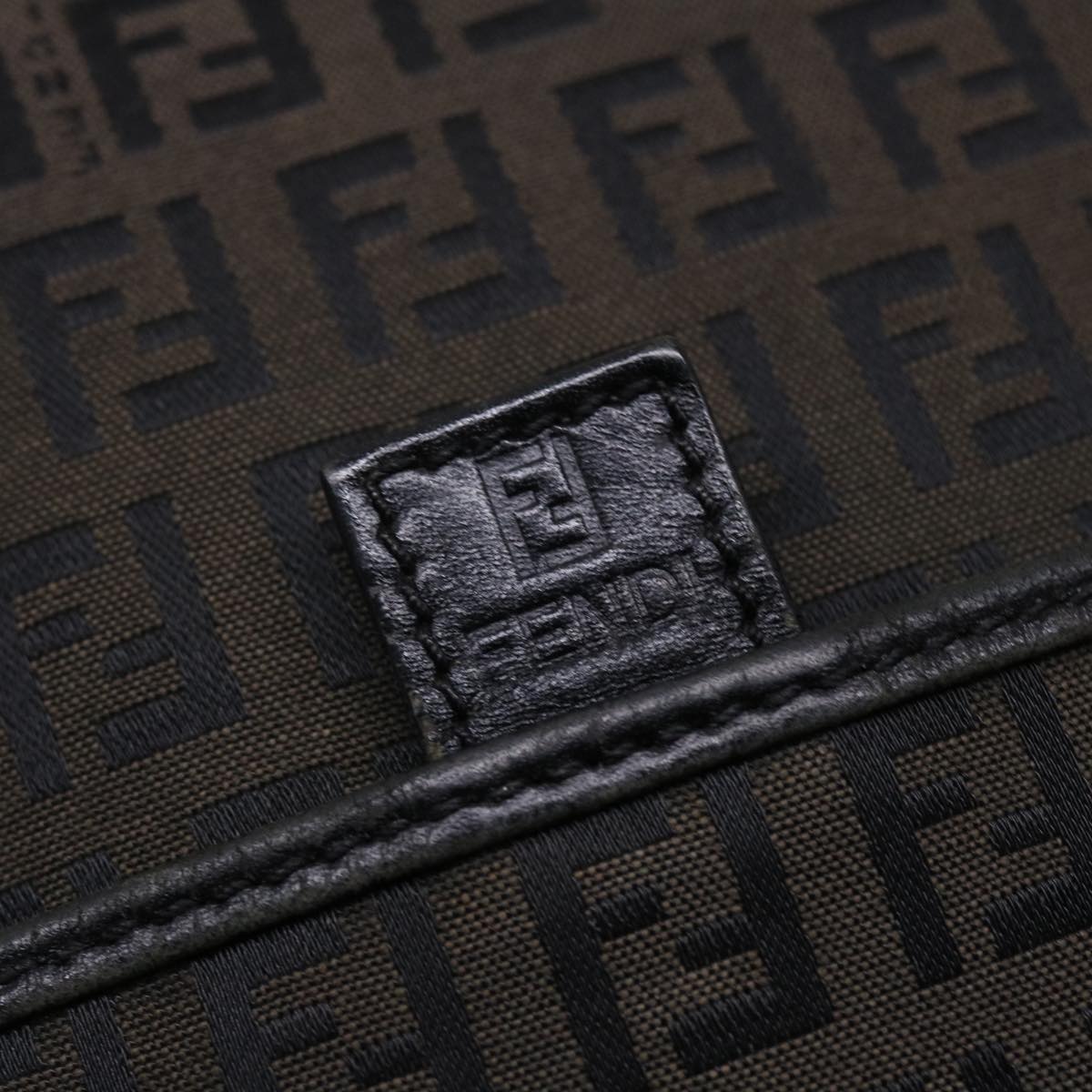 FENDI Zucchino Canvas Chain Shoulder Bag Black 49106