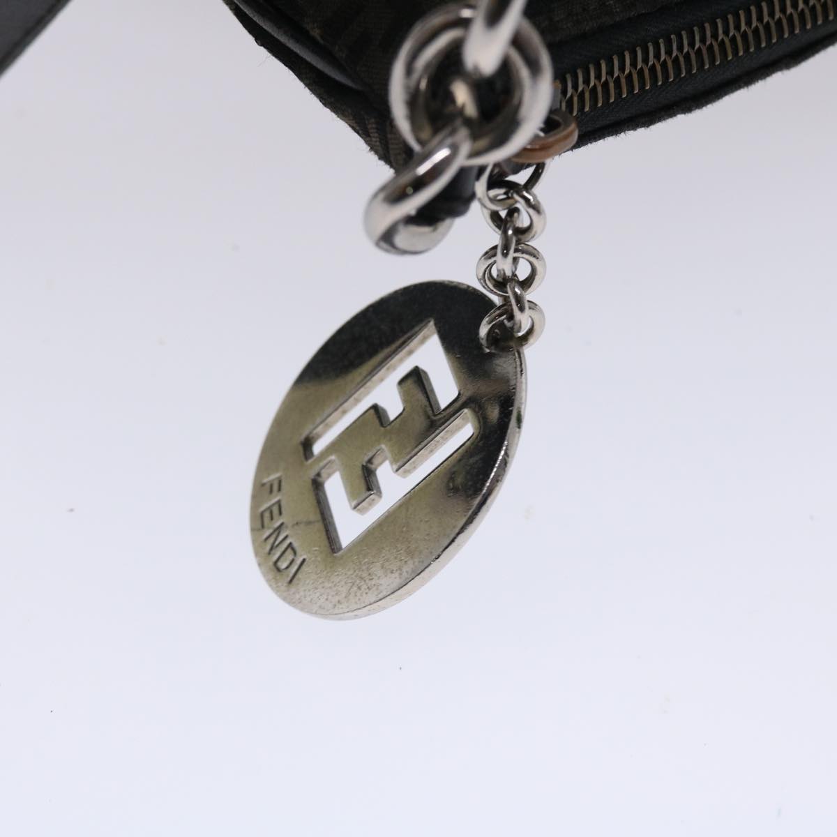 FENDI Zucchino Canvas Chain Shoulder Bag Black 49106