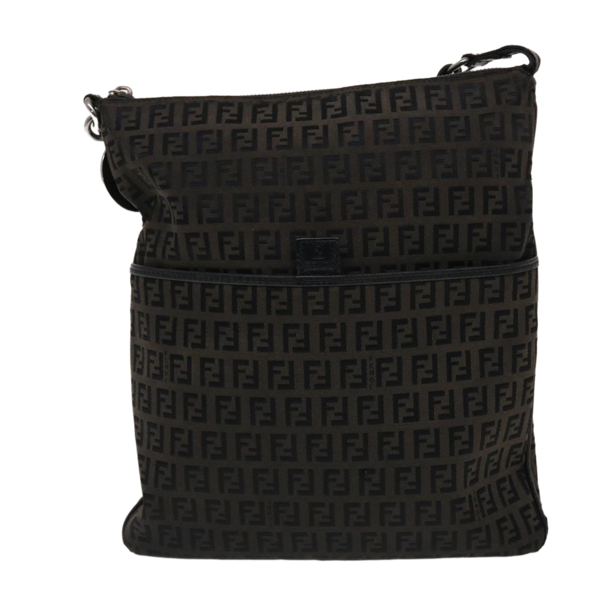 FENDI Zucchino Canvas Chain Shoulder Bag Black 49106