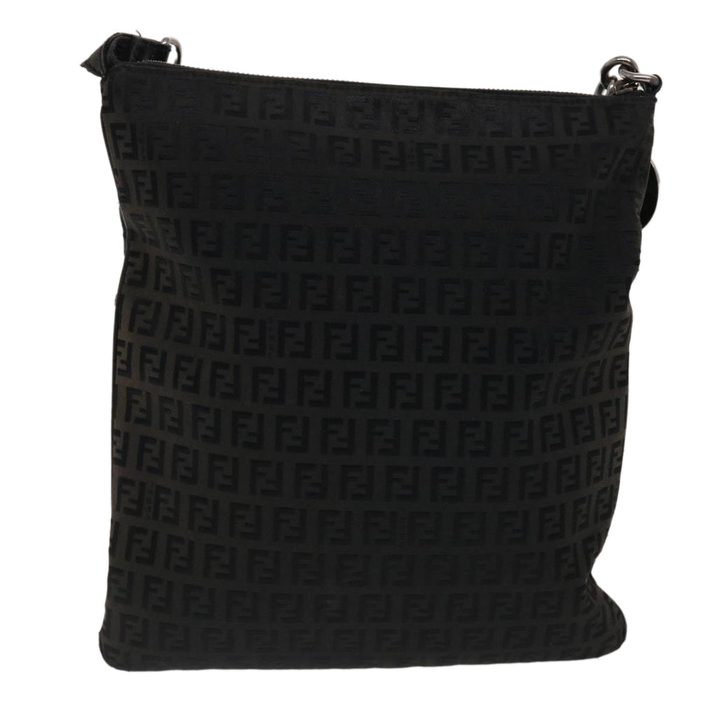 FENDI Zucchino Canvas Chain Shoulder Bag Black 49106