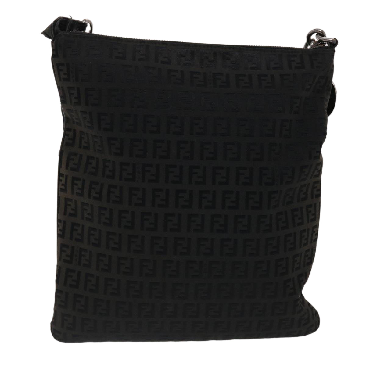 FENDI Zucchino Canvas Chain Shoulder Bag Black 49106