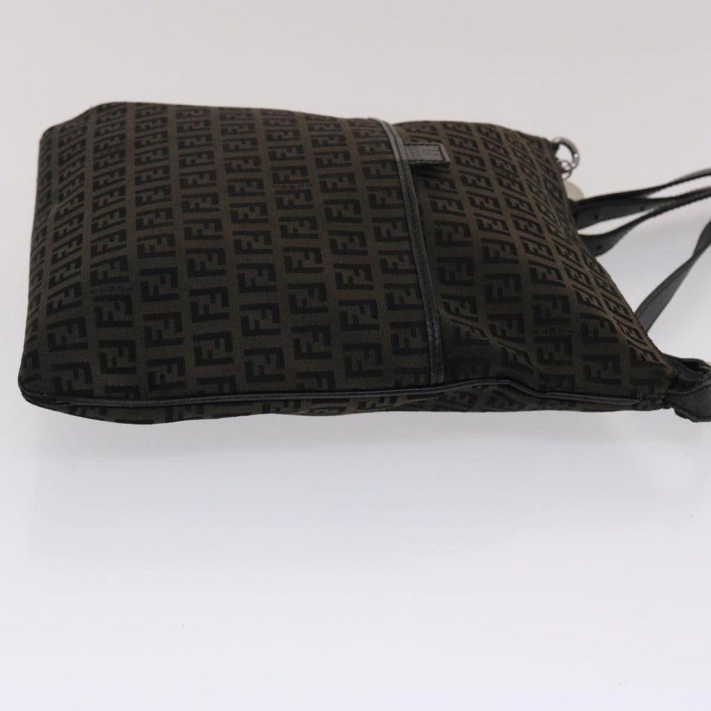 FENDI Zucchino Canvas Chain Shoulder Bag Black 49106