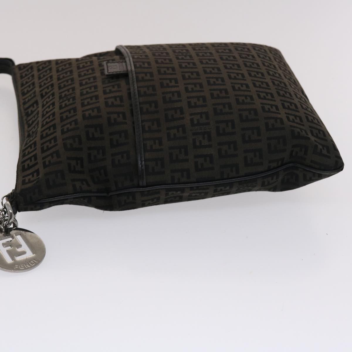 FENDI Zucchino Canvas Chain Shoulder Bag Black 49106