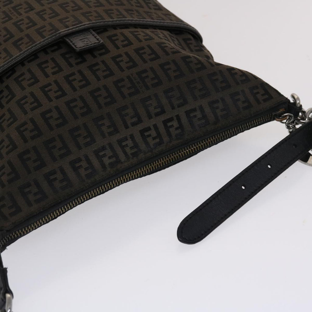 FENDI Zucchino Canvas Chain Shoulder Bag Black 49106