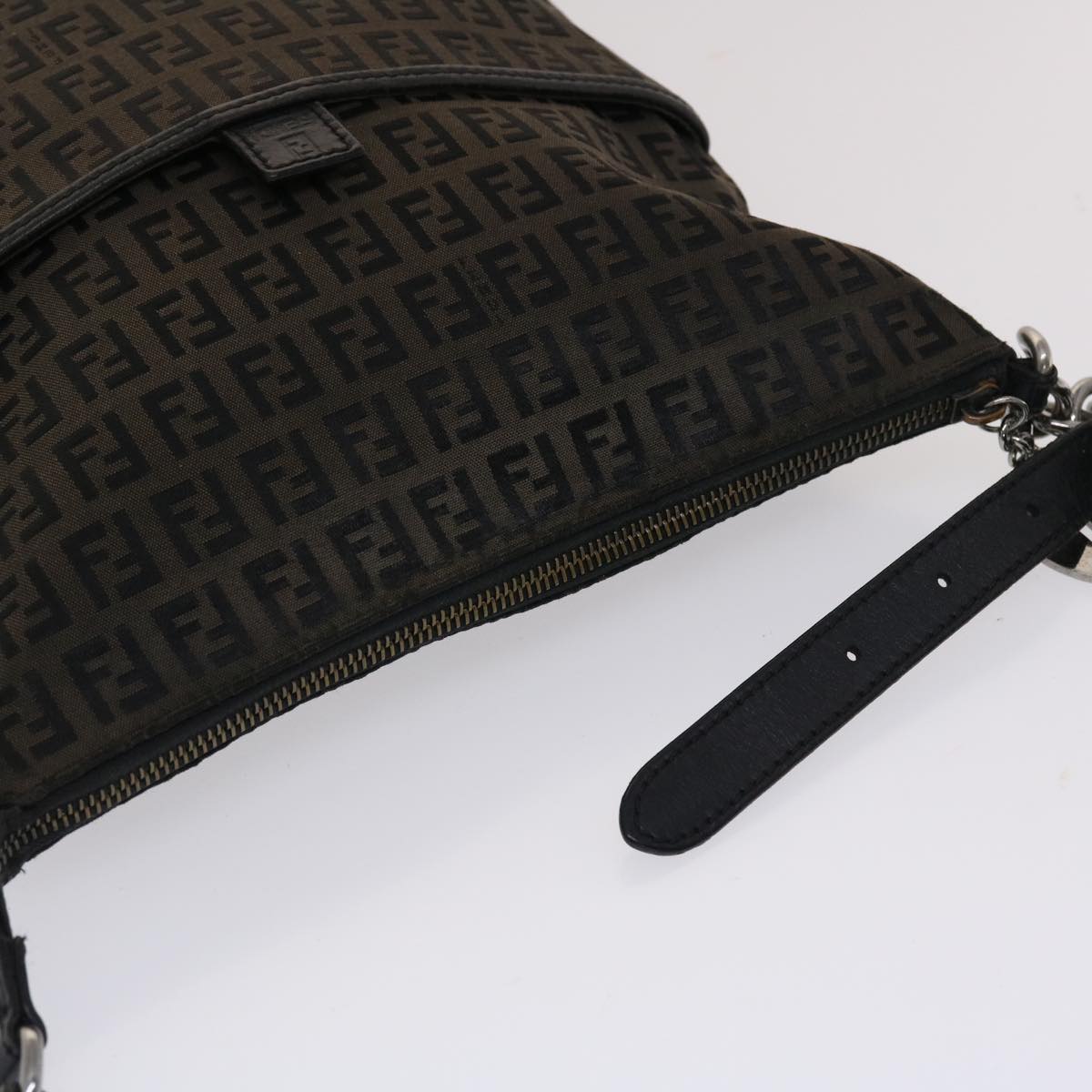 FENDI Zucchino Canvas Chain Shoulder Bag Black 49106