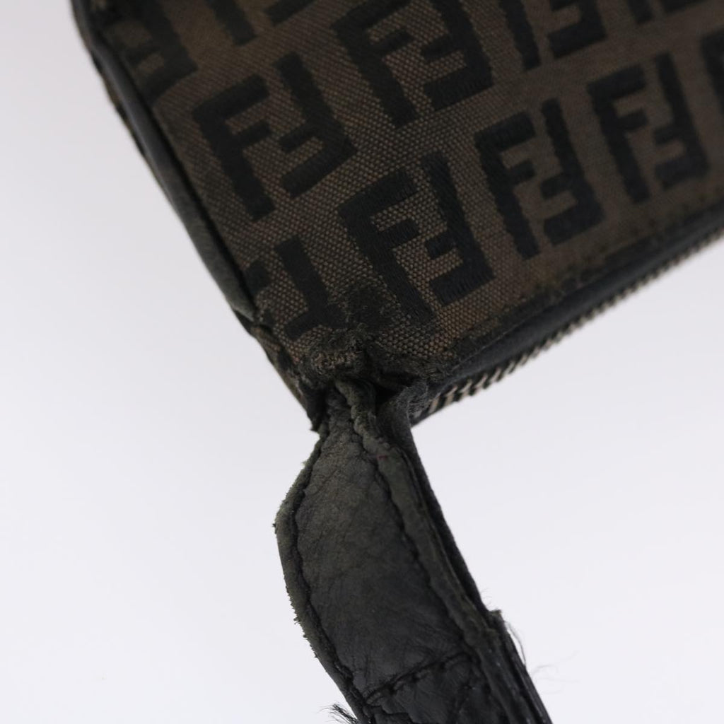 FENDI Zucchino Canvas Chain Shoulder Bag Black 49106
