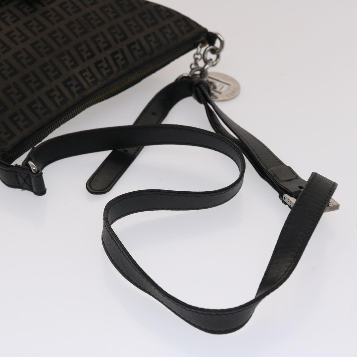 FENDI Zucchino Canvas Chain Shoulder Bag Black 49106
