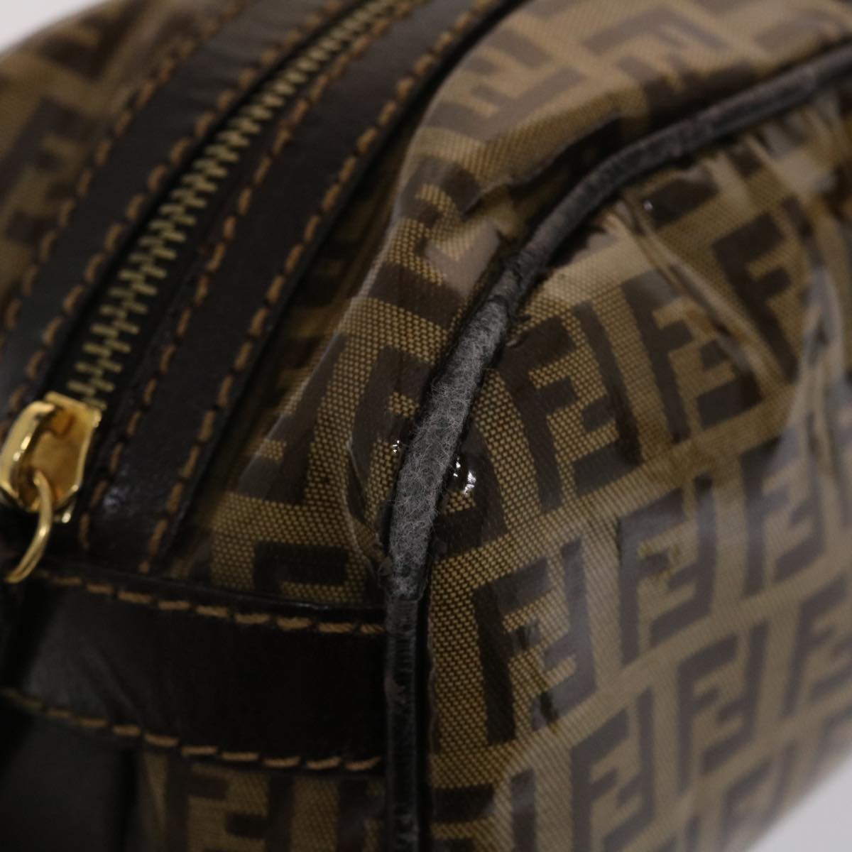 FENDI Zucchino Canvas Hand Bag Coated Canvas Brown 49107