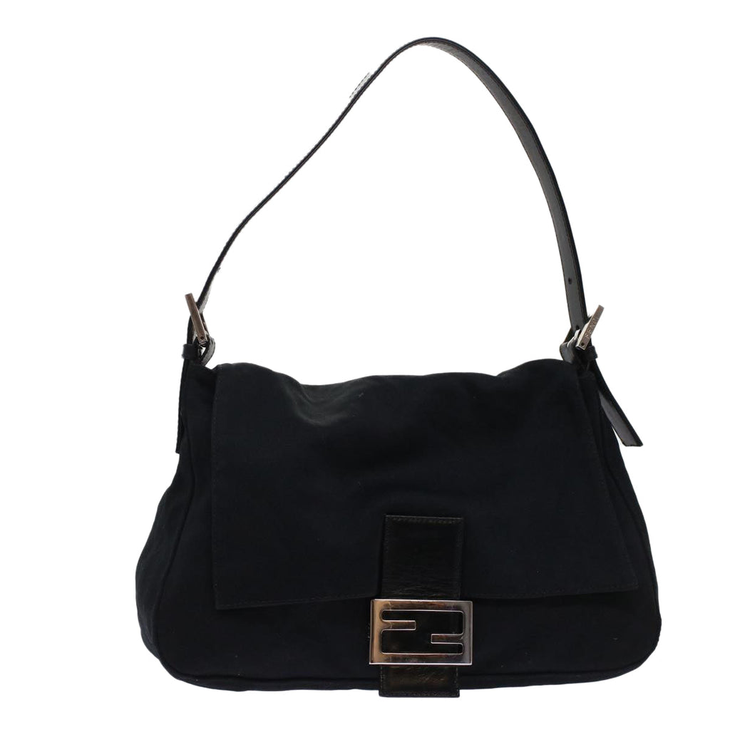 FENDI Mamma Baguette Shoulder Bag Nylon Leather Black 49109