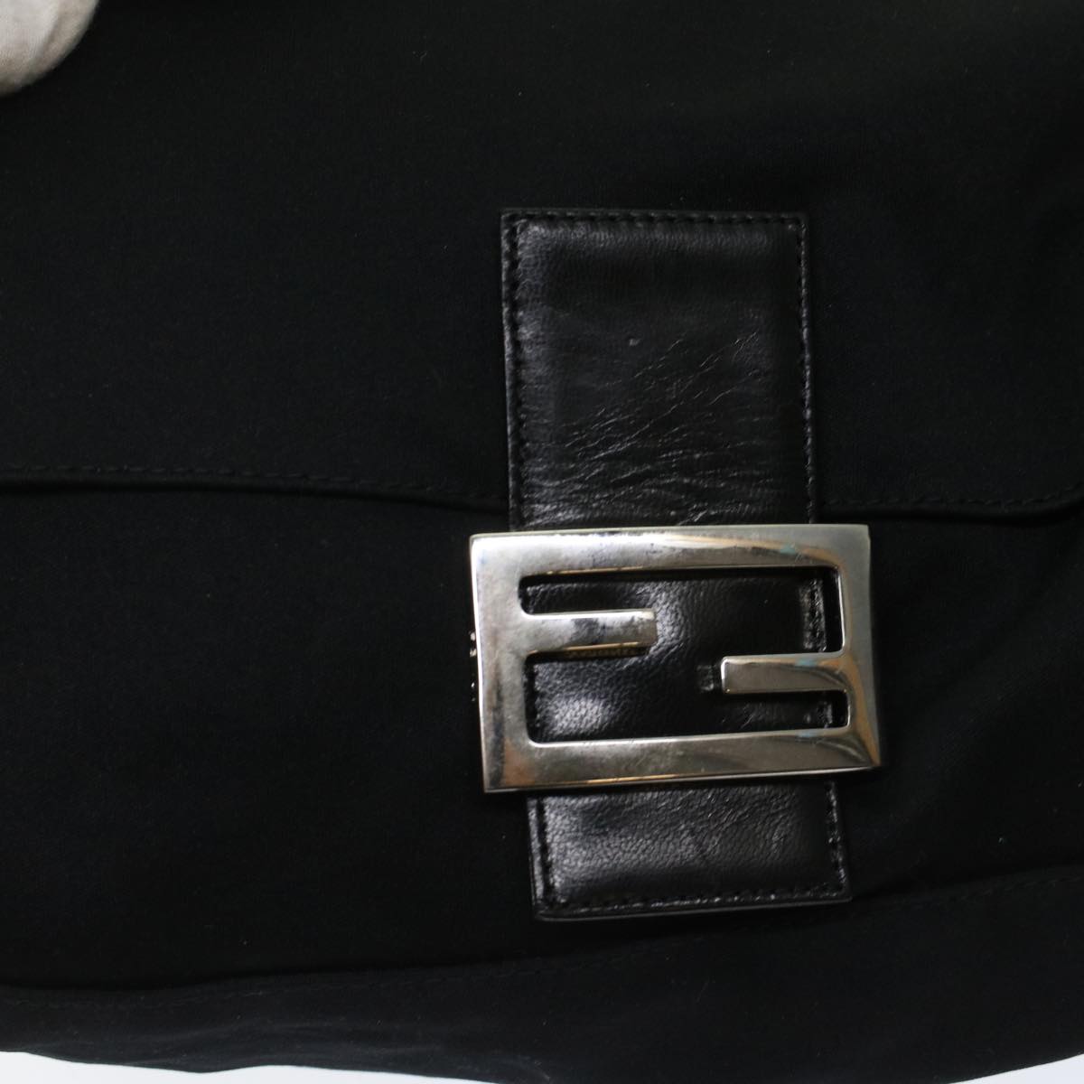 FENDI Mamma Baguette Shoulder Bag Nylon Leather Black 49109