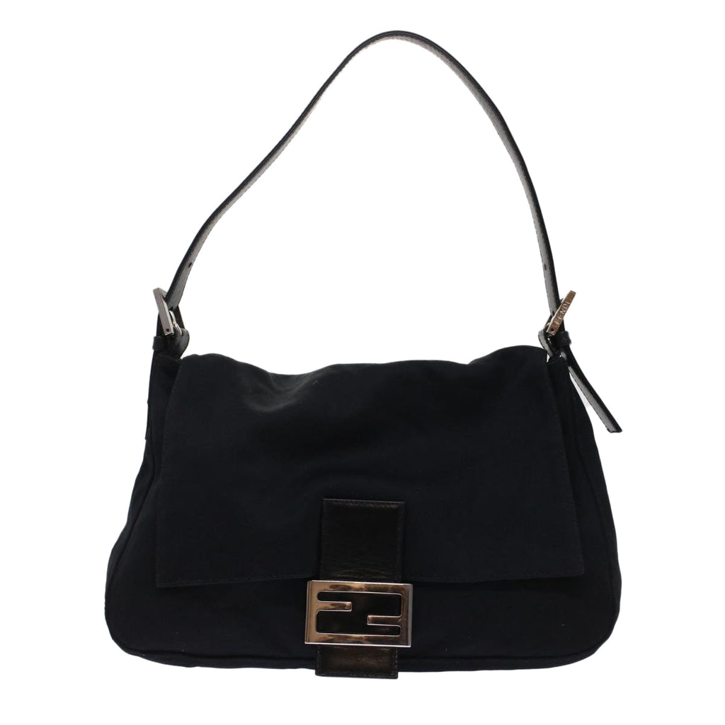 FENDI Mamma Baguette Shoulder Bag Nylon Leather Black 49109